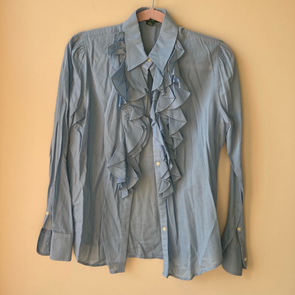 Ralph Lauren blue ruffled button down